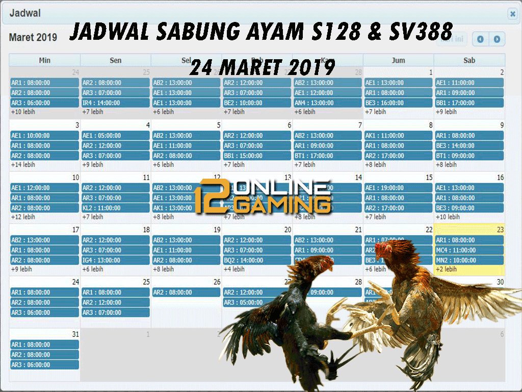 Jadwal Sabung Ayam S128 Dan SV388 24 Maret 2019