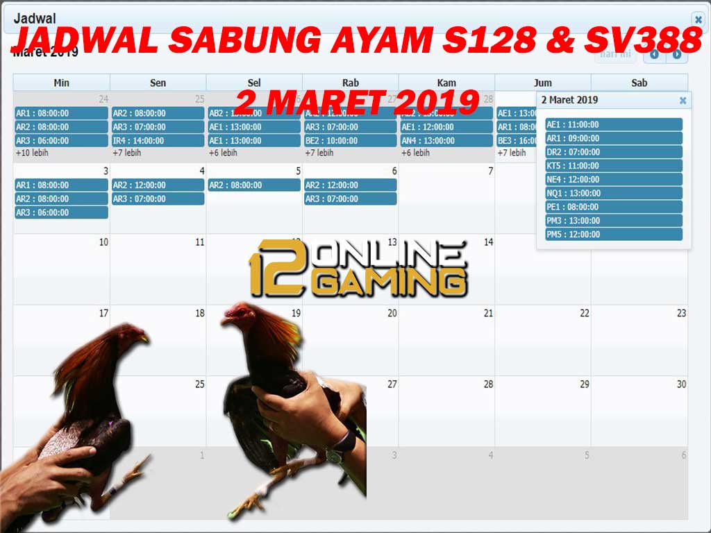 Jadwal Sabung Ayam S128 Dan SV388 2 Maret 2019