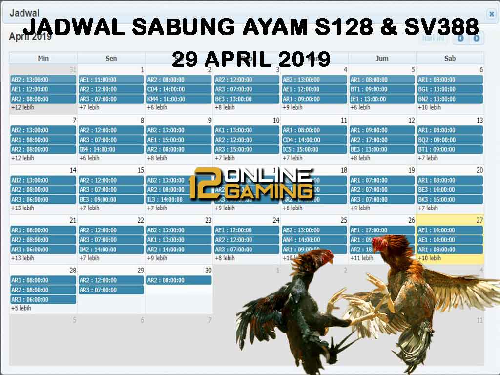 Jadwal Sabung Ayam S128 Dan SV388 29 April 2019