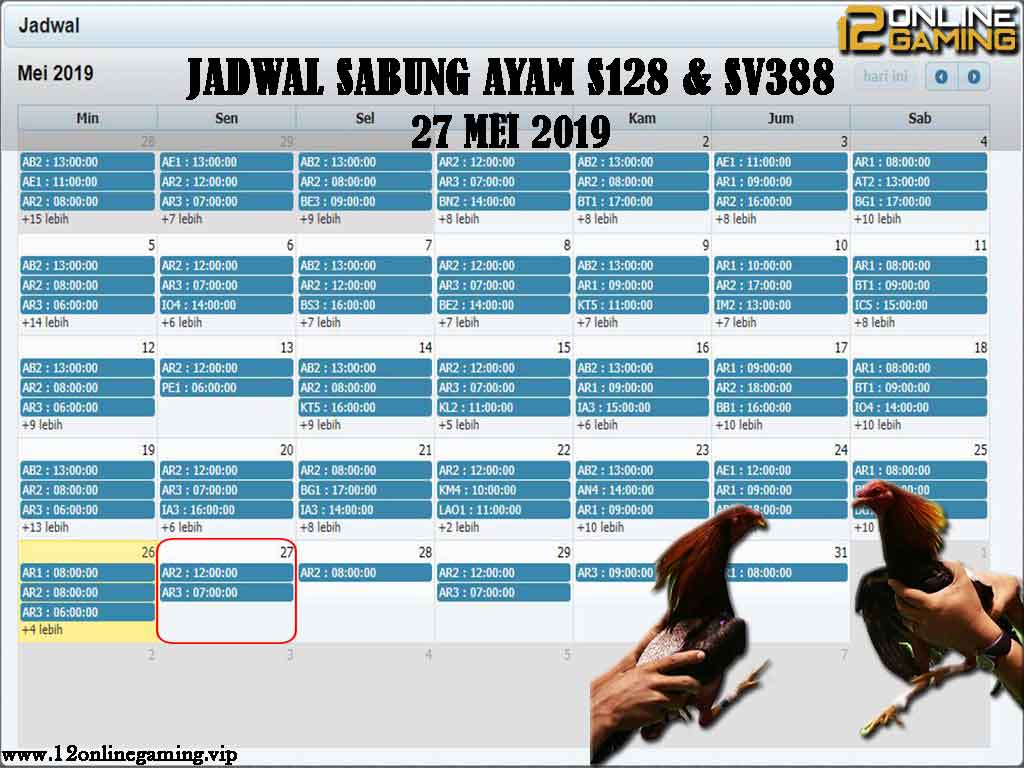Jadwal Sabung Ayam S128 Dan SV388 27 Mei 2019