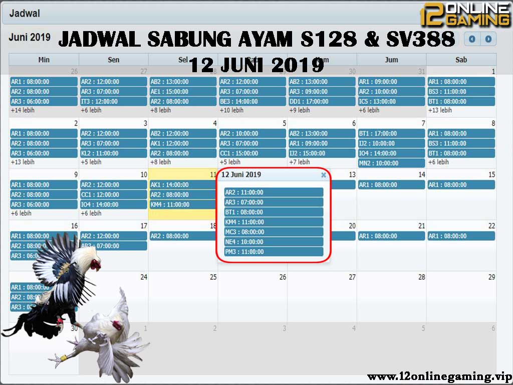Jadwal Sabung Ayam S128 Dan SV388 12 Juni 2019