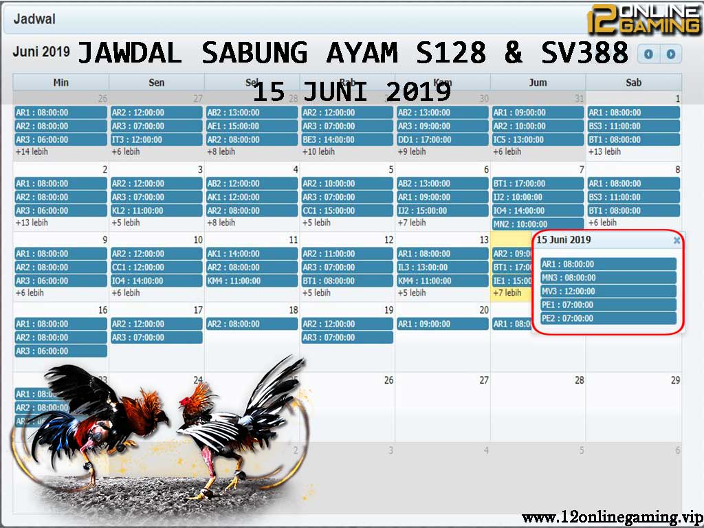 Jadwal Sabung Ayam S128 Dan SV388 15 Juni 2019