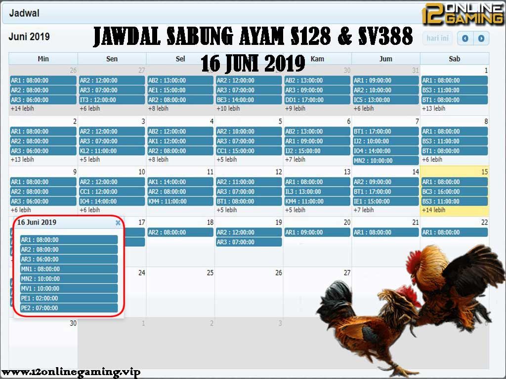 Jadwal Sabung Ayam S128 Dan SV388 16 Juni 2019
