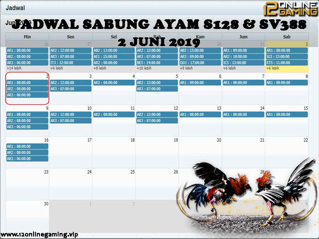 Jadwal Sabung Ayam S128 Dan SV388 2 Juni 2019