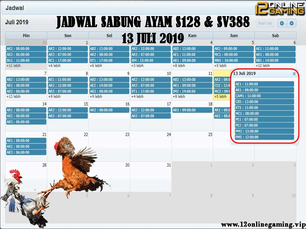 Jadwal Sabung Ayam S128 Dan SV388 13 Juli 2019