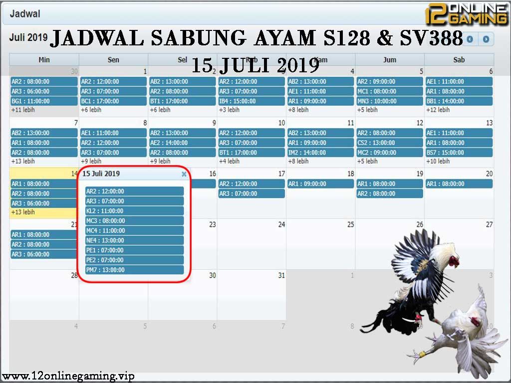 Jadwal Sabung Ayam S128 Dan SV388 15 Juli 2019