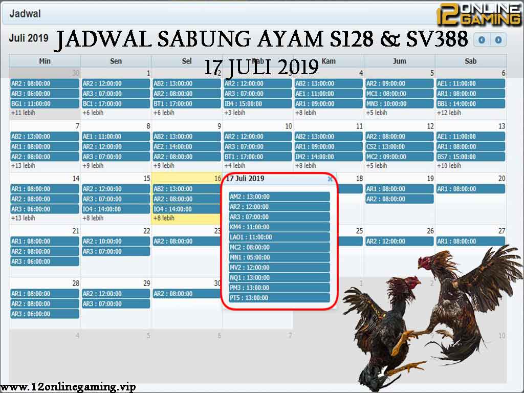 Jadwal Sabung Ayam S128 Dan SV388 17 Juli 2019