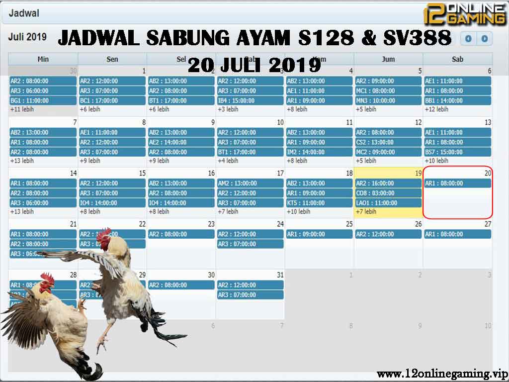 Jadwal Sabung Ayam S128 Dan SV388 20 Juli 2019