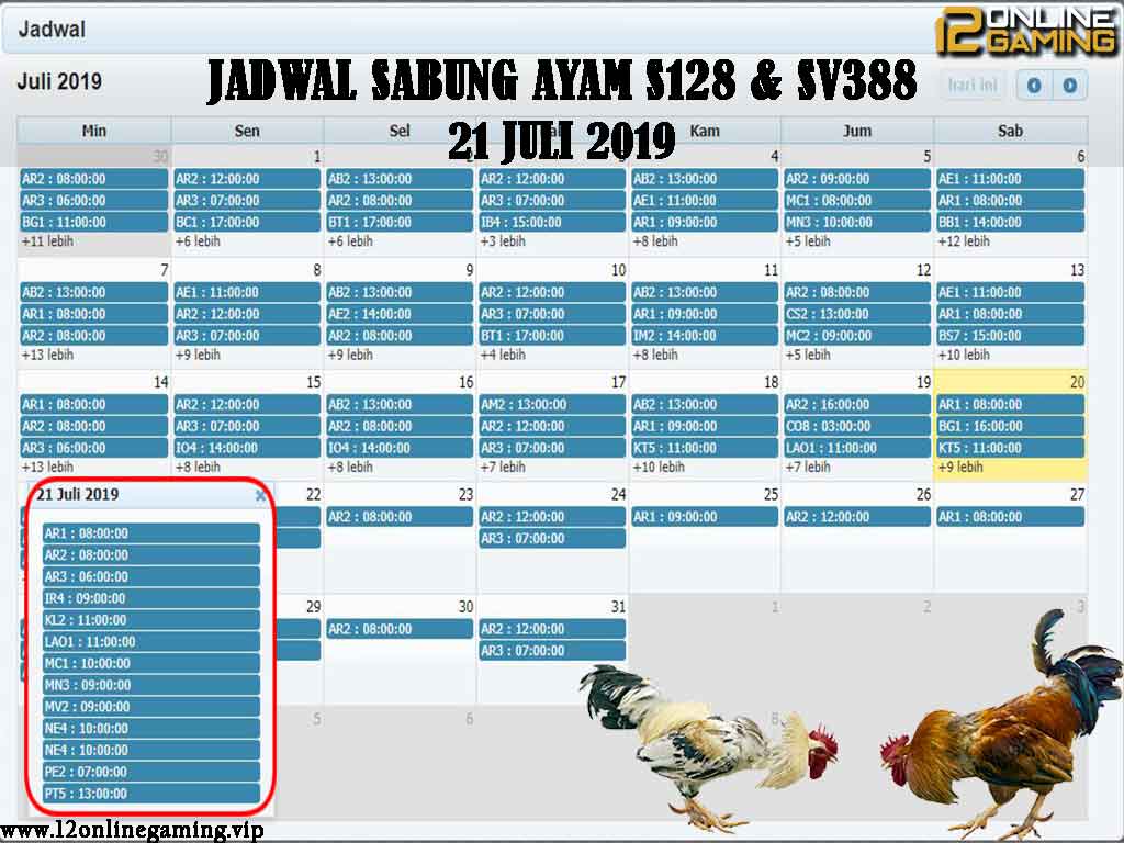 Jadwal Sabung Ayam S128 Dan SV388 21 Juli 2019