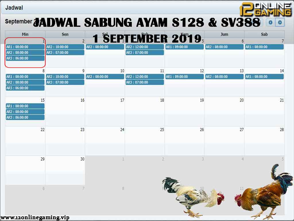 Jadwal Sabung Ayam S128 Dan SV388 1 September 2019