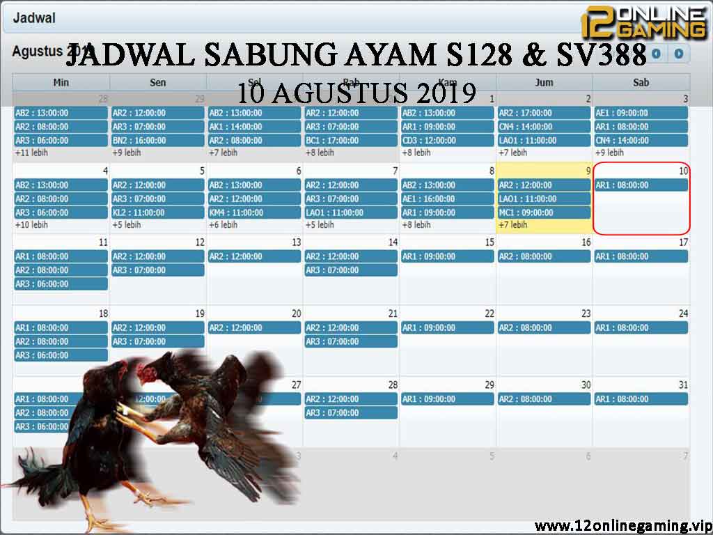 Jadwal Sabung Ayam S128 Dan SV388 10 Agustus 2019