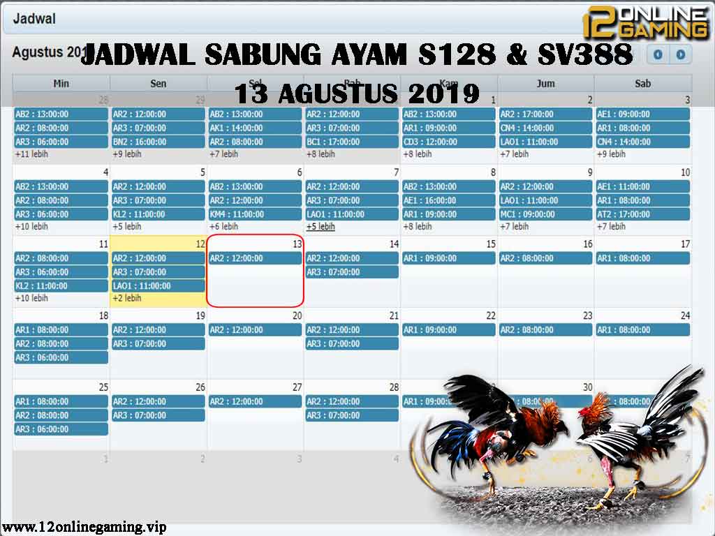 Jadwal Sabung Ayam S128 Dan SV388 13 Agustus 2019
