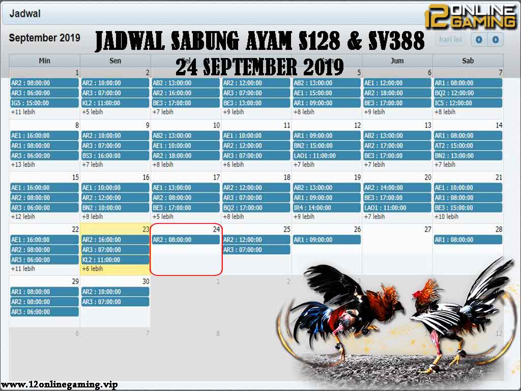 Jadwal Sabung Ayam S128 Dan SV388 24 September 2019