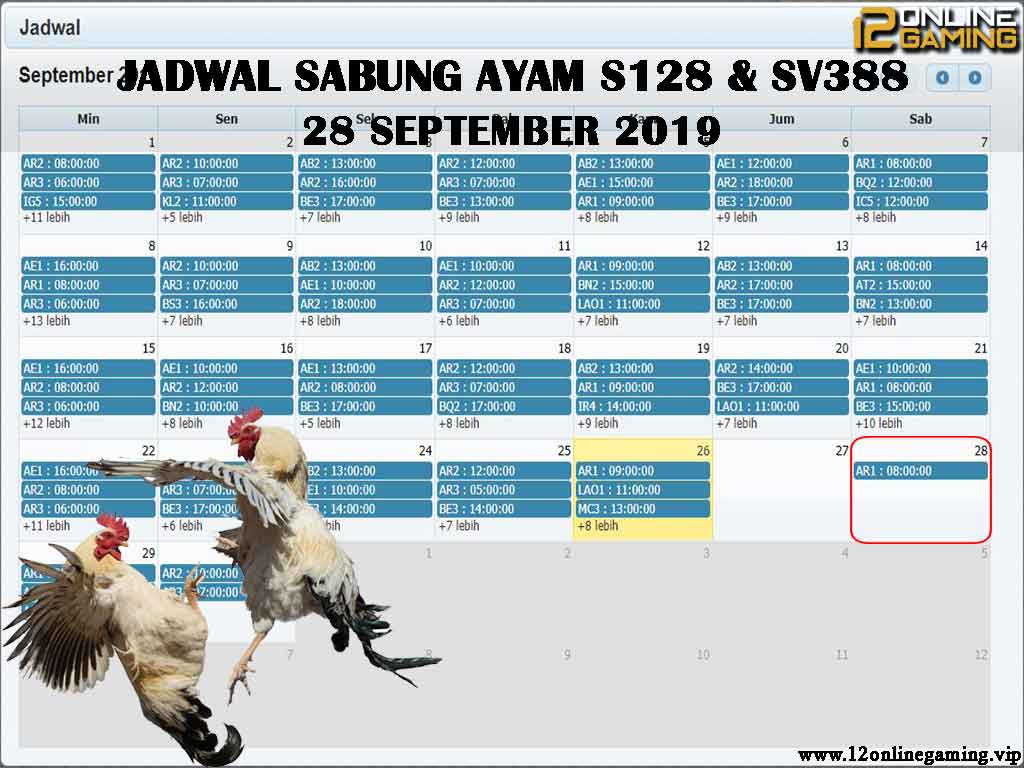 Jadwal Sabung Ayam S128 Dan SV388 28 September 2019