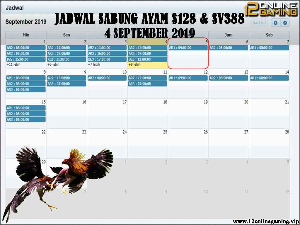 Jadwal Sabung Ayam S128 Dan SV388 4 September 2019
