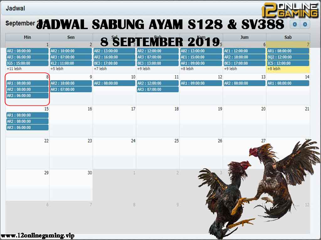Jadwal Sabung Ayam S128 Dan SV388 8 September 2019