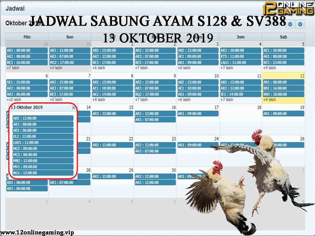 Jadwal Sabung Ayam S128 Dan SV388 13 Oktober 2019