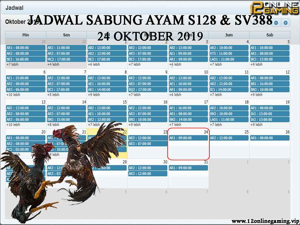 Jadwal Sabung Ayam S128 Dan SV388 24 Oktober 2019