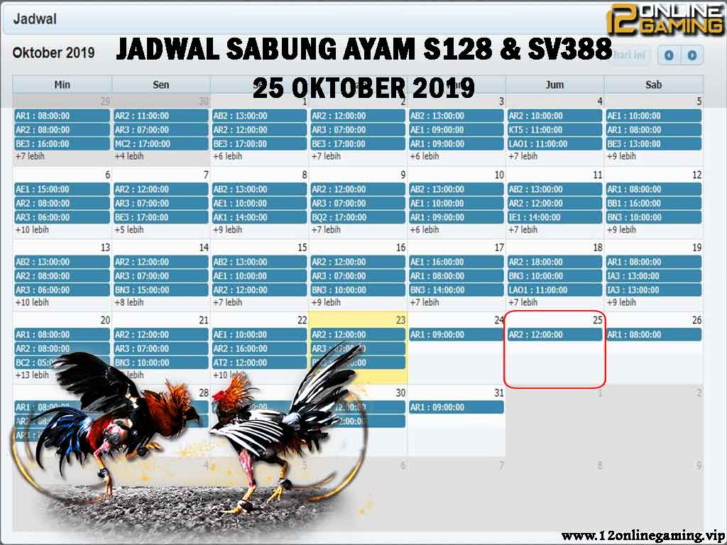 Jadwal Sabung Ayam S128 Dan SV388 25 Oktober 2019