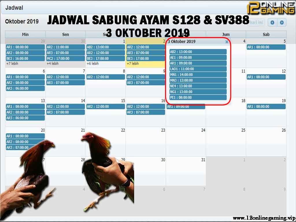 Jadwal Sabung Ayam S128 Dan SV388 3 Oktober 2019