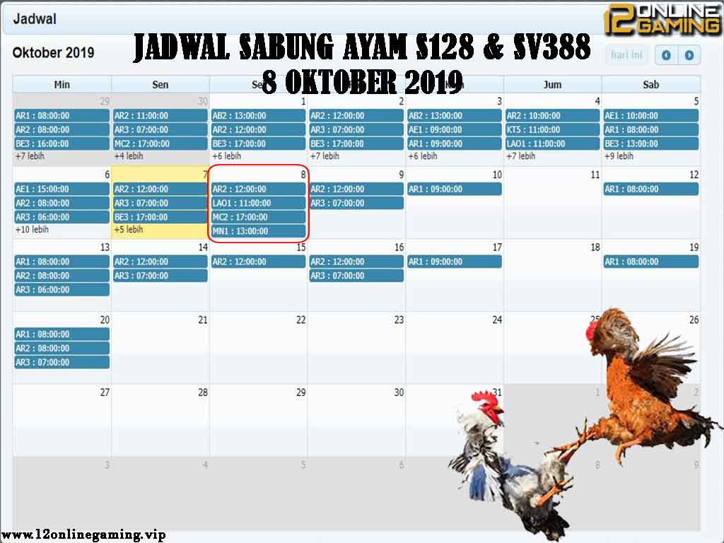 Jadwal Sabung Ayam S128 Dan SV388 8 Oktober 2019
