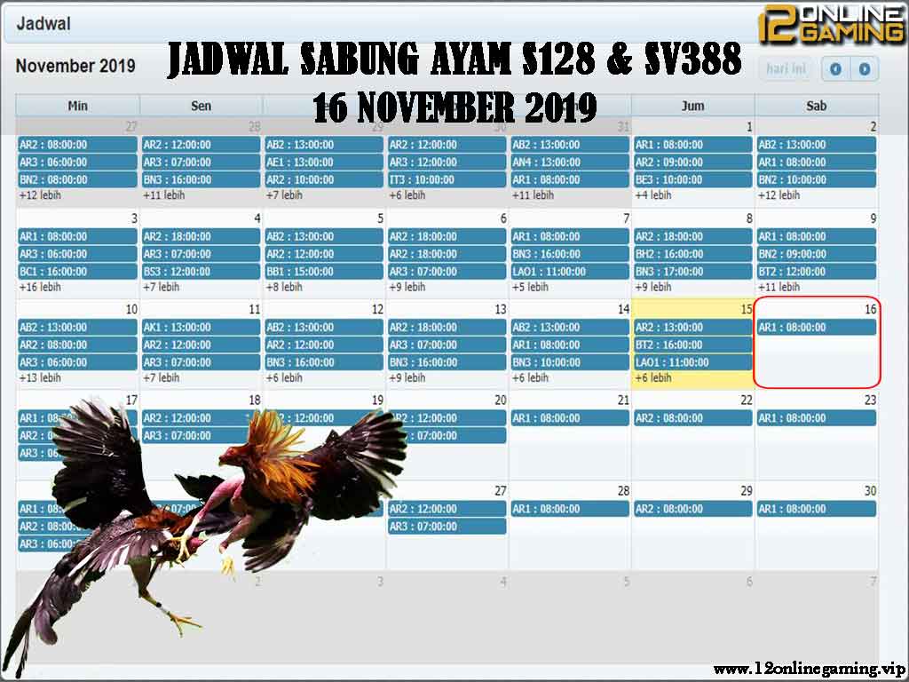 Jadwal Sabung Ayam S128 Dan SV388 16 November 2019