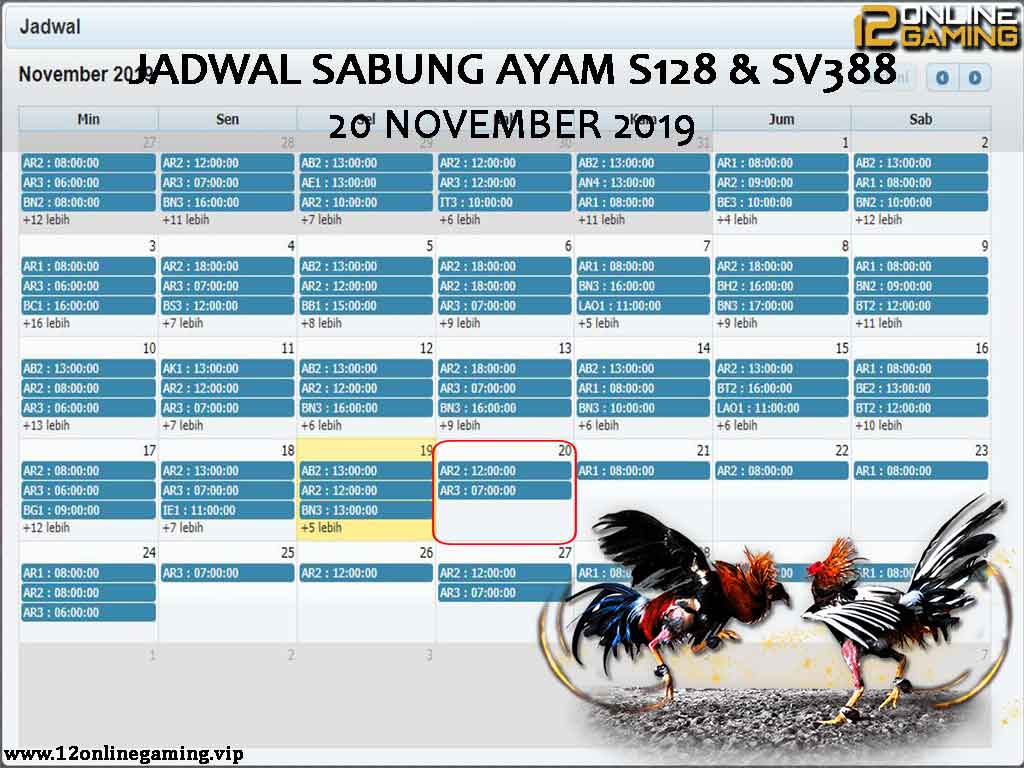 Jadwal Sabung Ayam S128 Dan SV388 20 November 2019