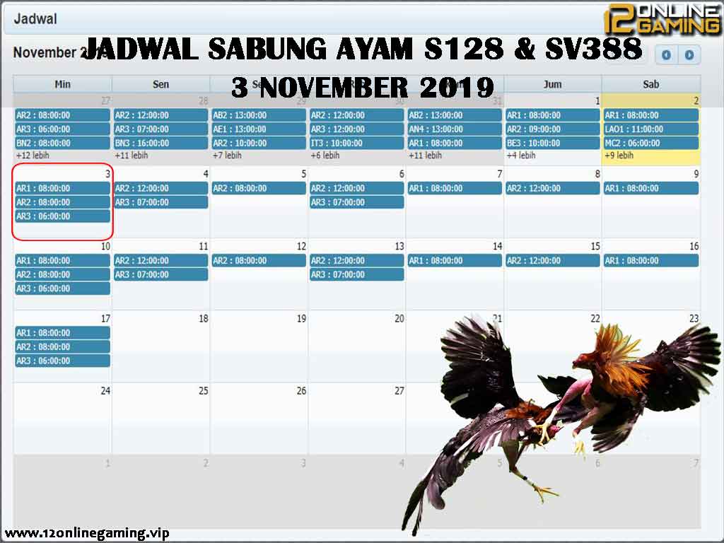 Jadwal Sabung Ayam S128 Dan SV388 3 November 2019